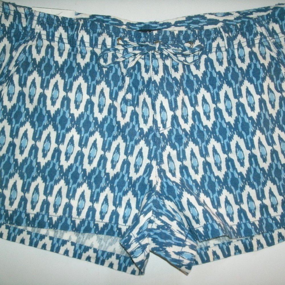 Gap Womens Shorts Blue Linen Blend Ikat 3 Inch Inseam Size 16 New